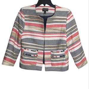 Katherine New York Multicolor Cream Red Navy Tweed Striped Jacket Blazer M